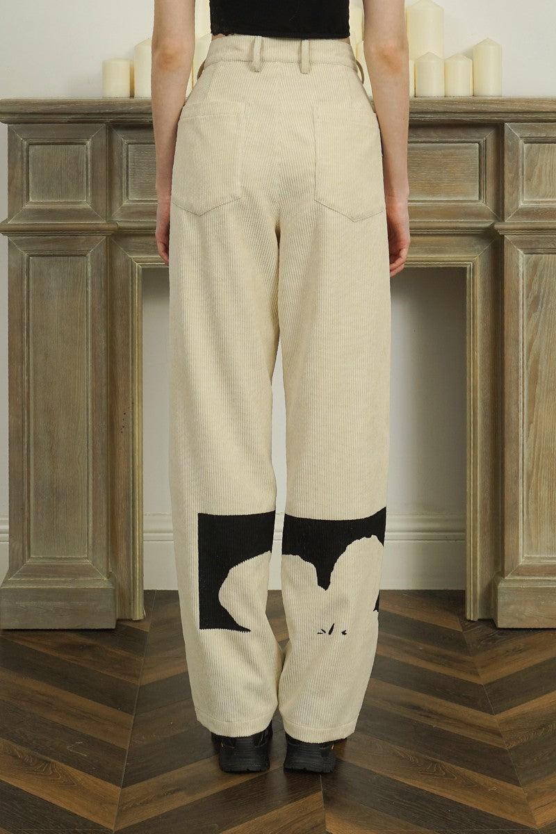Empty Reference Flower Corduroy Straight Trousers