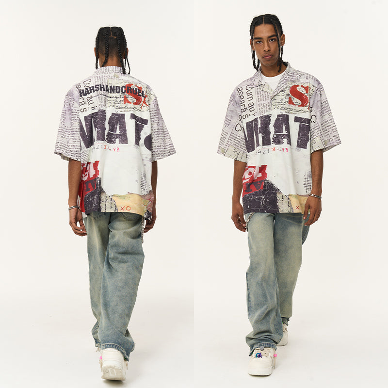 Newspaper Full Print Cuban Shirt