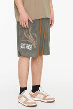 F2CE Skeleton Hands Embroidered Suede Shorts