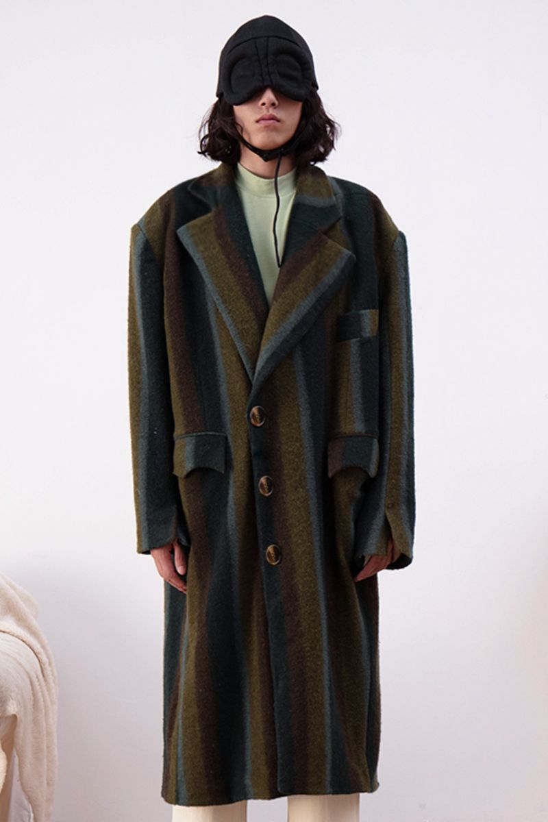 Mix7 Striped Heavy Wool Coat