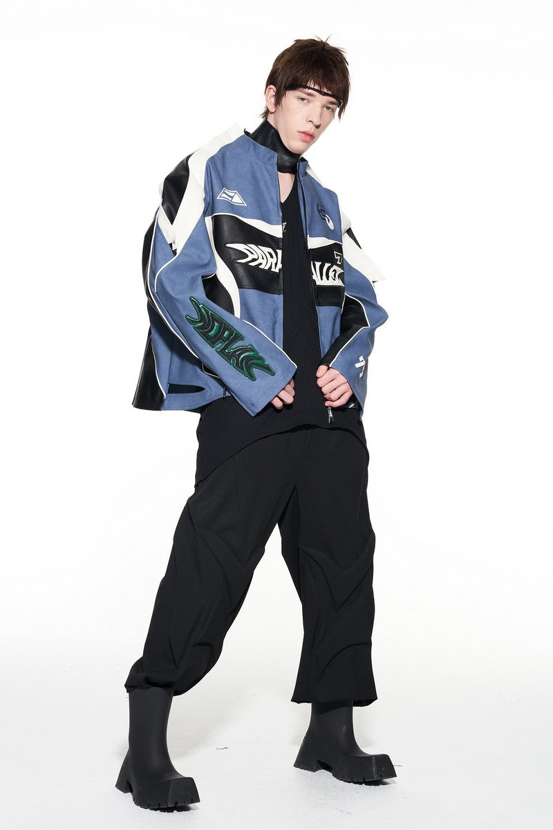Stitched Leather Embroidered Racing Jacket