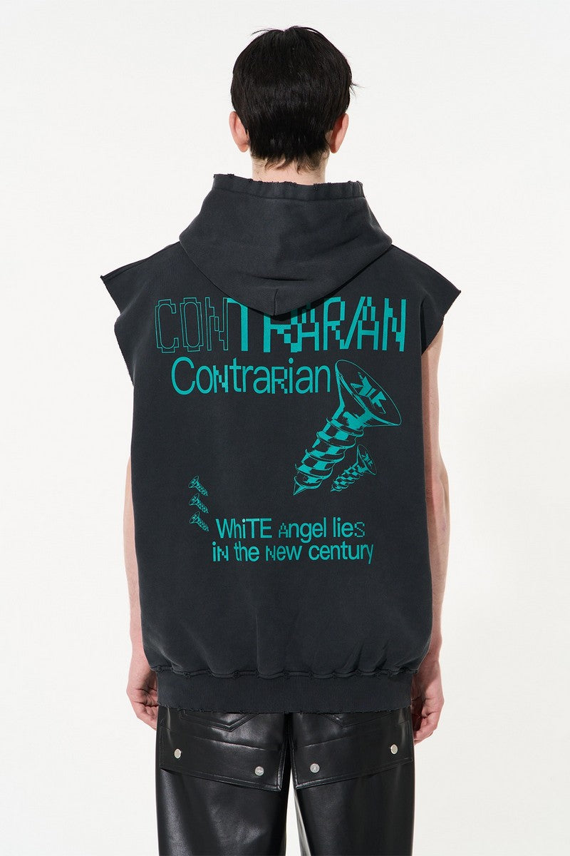 Screw Print Sleveless Hoodie