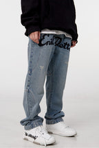 STEEPC Embroidered Logo Washed Jeans