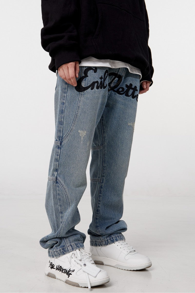 STEEPC Embroidered Logo Washed Jeans
