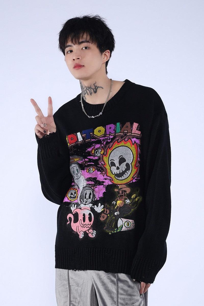 CZ Halloween Cartoon Logo Knit Sweater