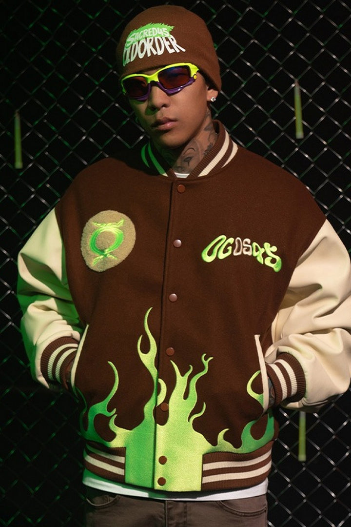 OO Flame Embroidered Varsity Jacket