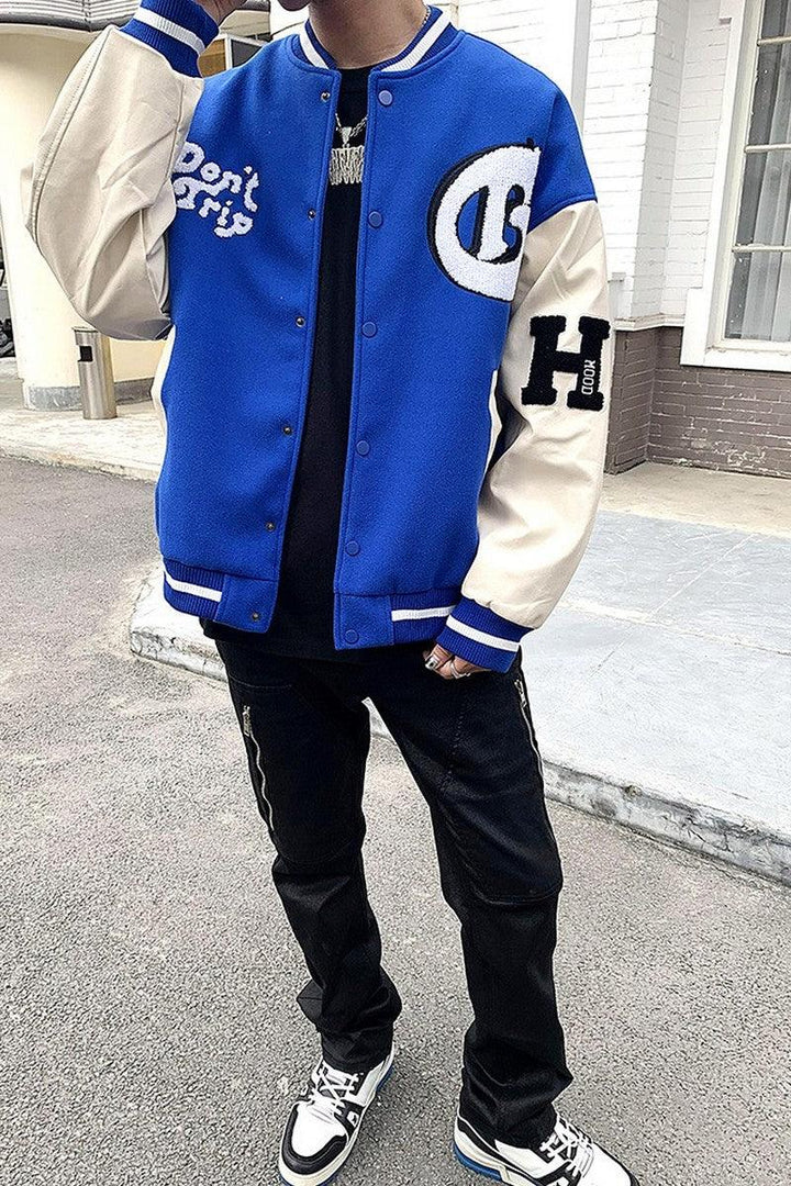 Don't Trip Embroidered Varsity Jacket