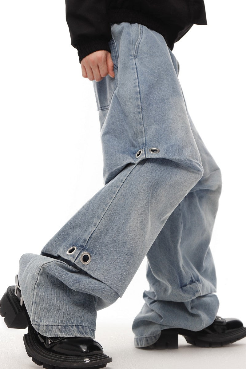 Pleated Washed Loose Denim