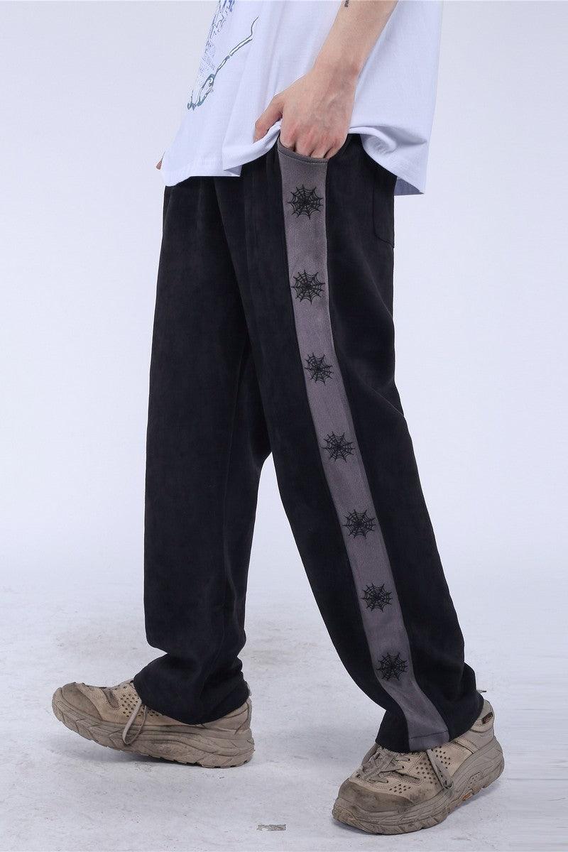 CZ Spider Web Embroidered Velvet Pants
