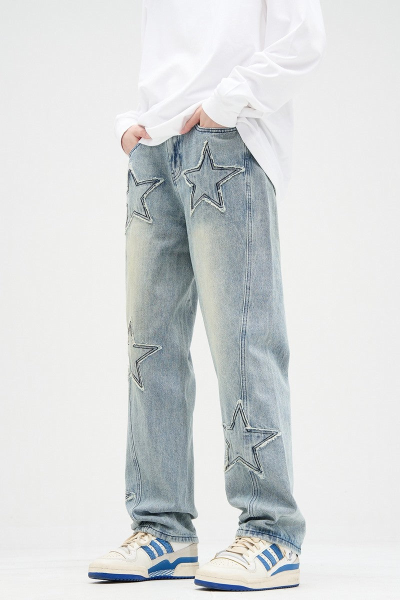 Embroidered Stars Patches Jeans