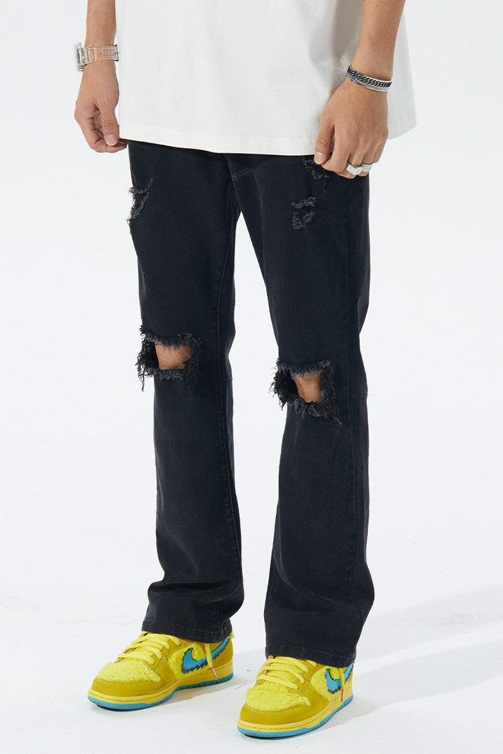 Distressed Washed Flared Jeans