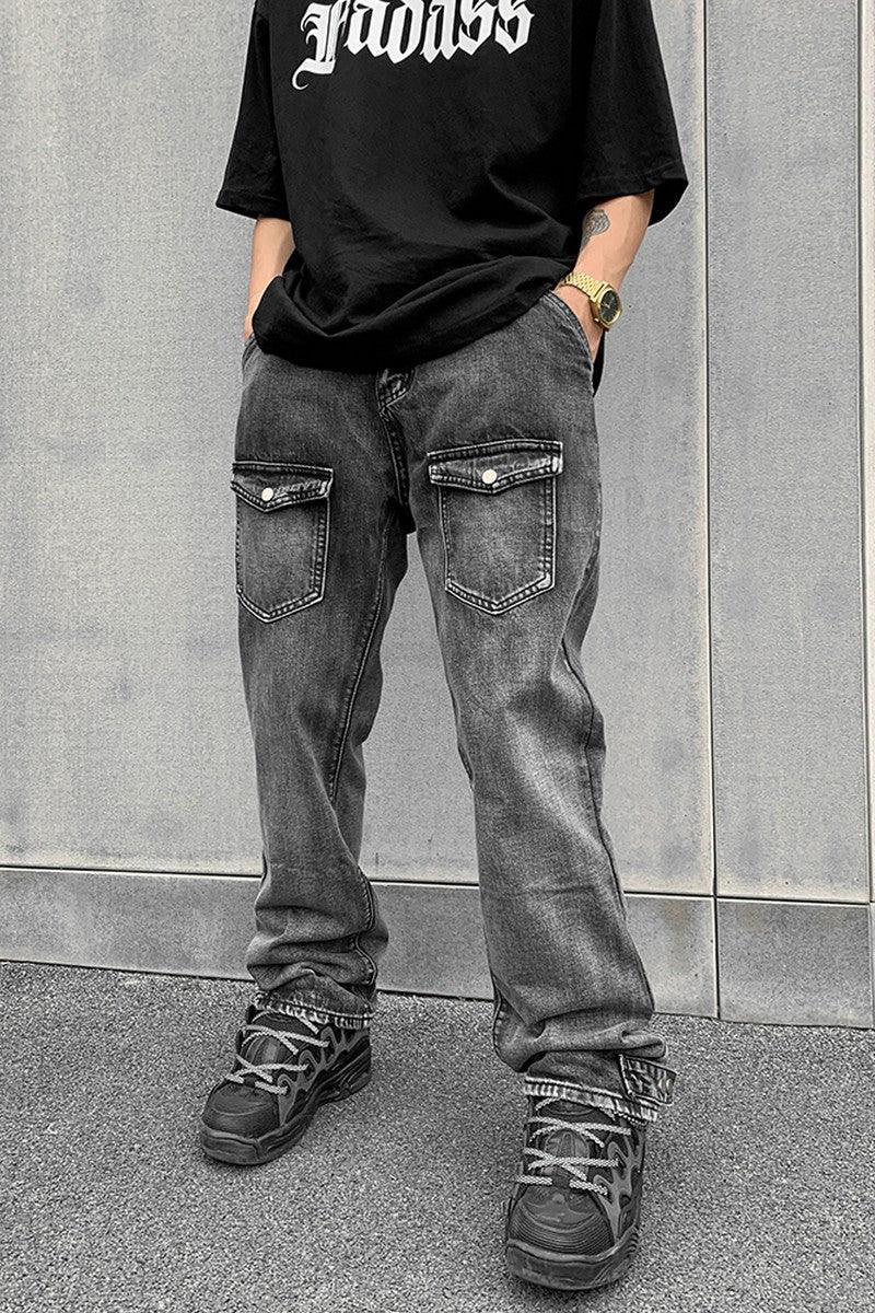 CZ Washed Front Pockets Flared Jeans