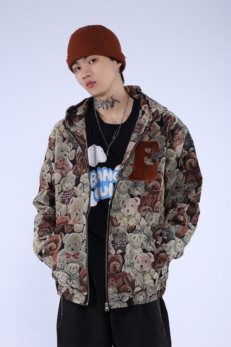 CZ Bear Embroidered Patch Hooded Jacket