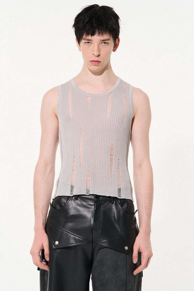 Knitted Distressed Vest Tee