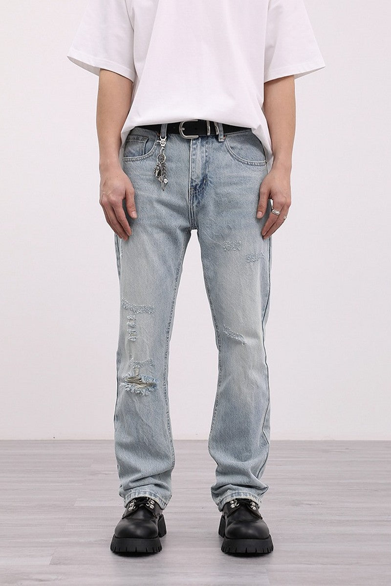 Retro Distressed Straight Jeans
