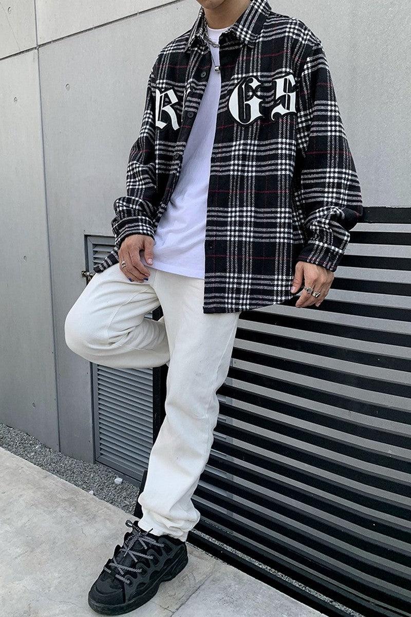 CZ Embroidered Plaid LS Shirt