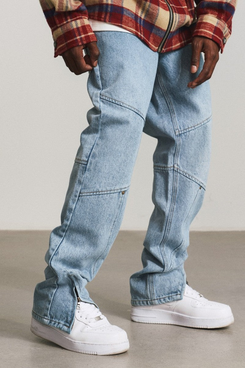 Washed Zipper Jeans