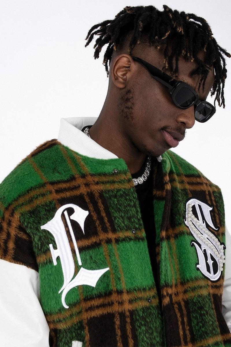 CZ Pearl Plaid Woolen Baseball Jacket