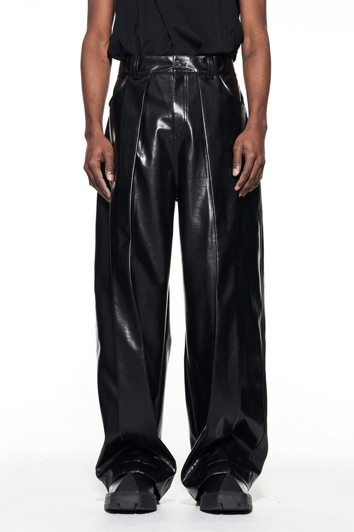 Pleated Loose Leather Pants