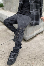 CZ Zipper Pockets Washed Jeans