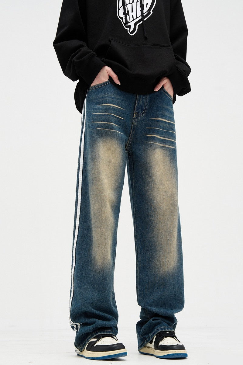 Washed Loose Track Jeans