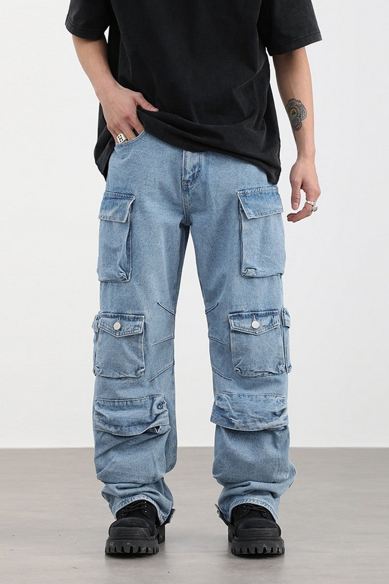 Washed Straight Multi-Pocket Jeans – Copping Zone