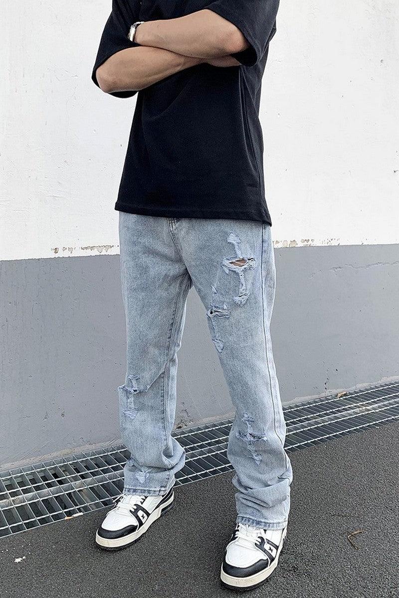 Distressed Cross Straight Jeans