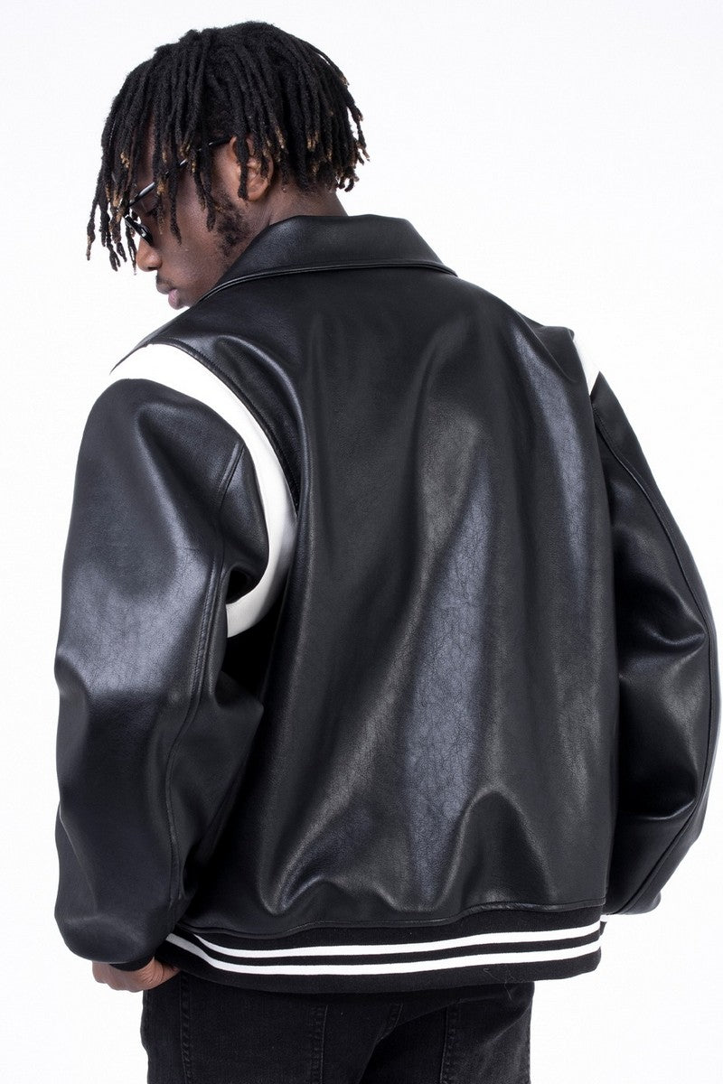 CZ PU Leather Stitched Jacket