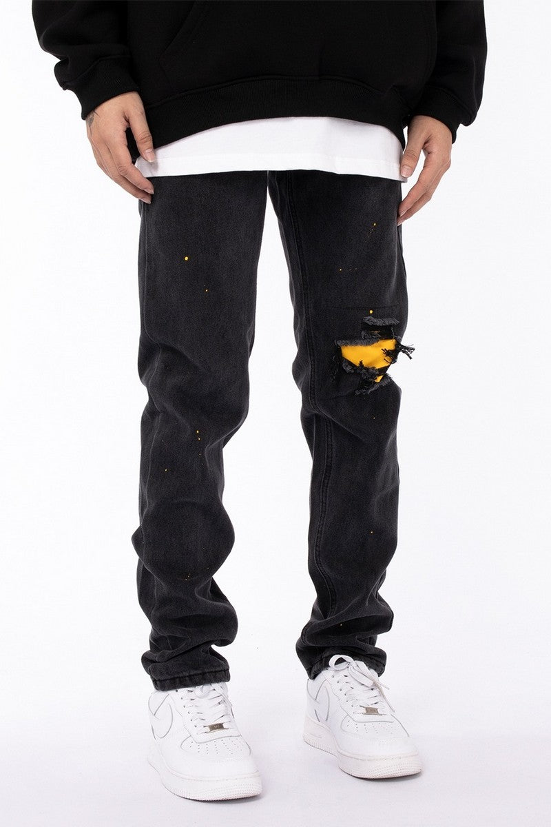 Distressed Yellow Straight Jeans