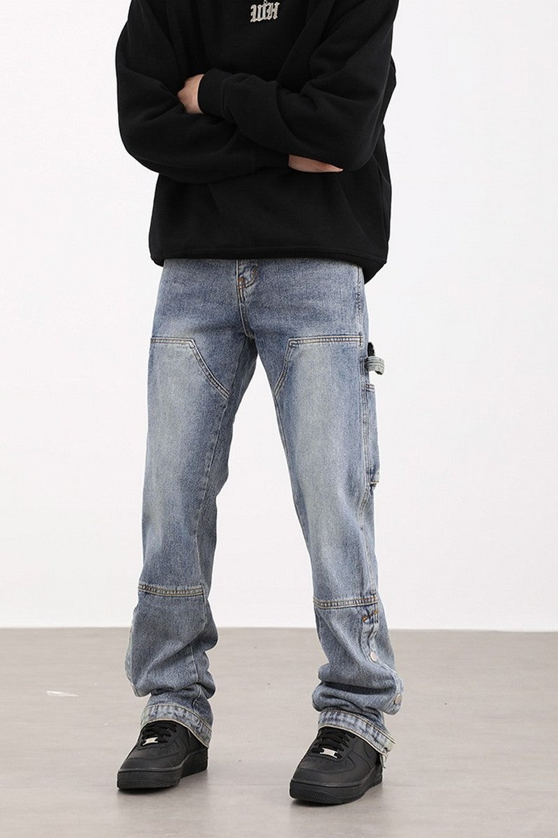CZ Buttons Loose Straight Denim