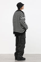 CZ Striped Ripped Sweater
