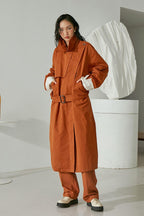 Mix7 Camel Orange Belted Trench Coat