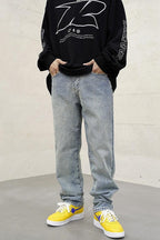 CZ Washed Straight Loose Jeans