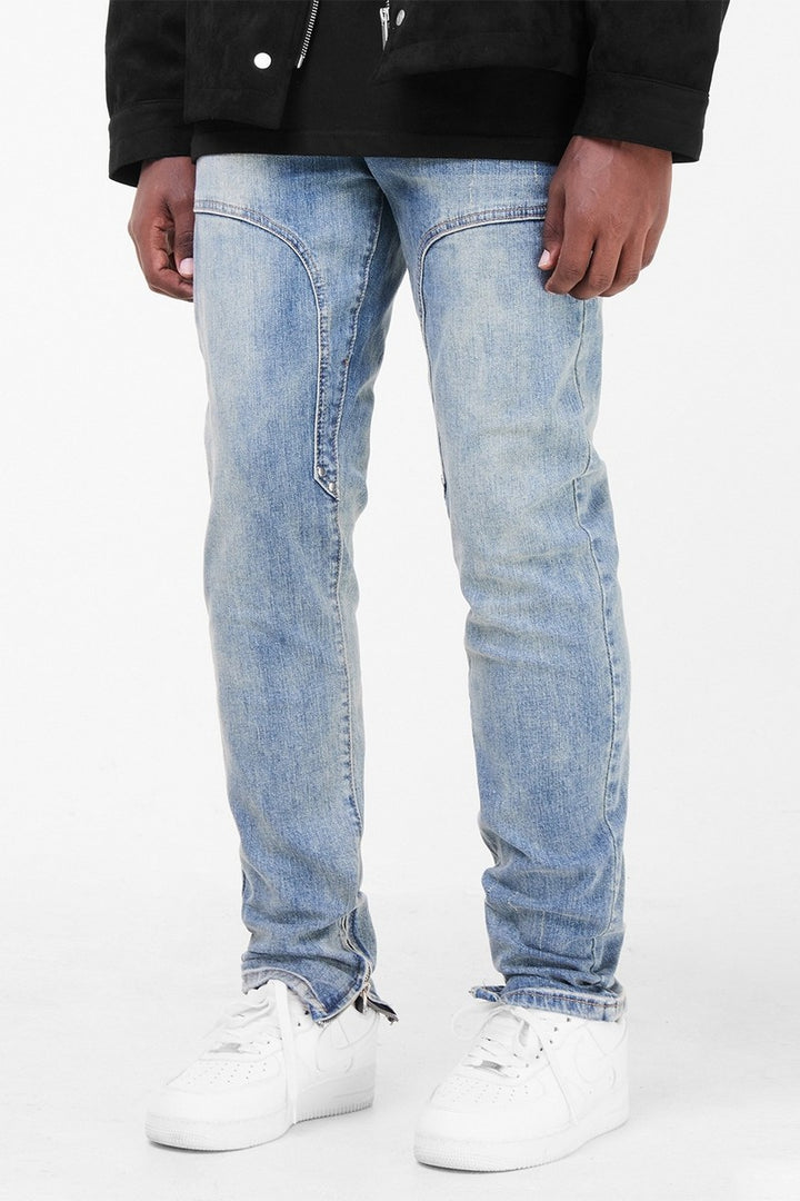 CZ Zipper Straight Washed Jeans