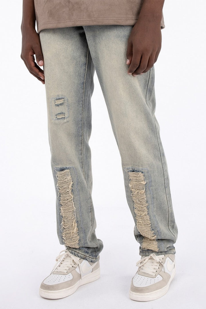 CZ Straight Ripped Jeans