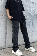 CZ Front Pocket Zipper Velvet Pants