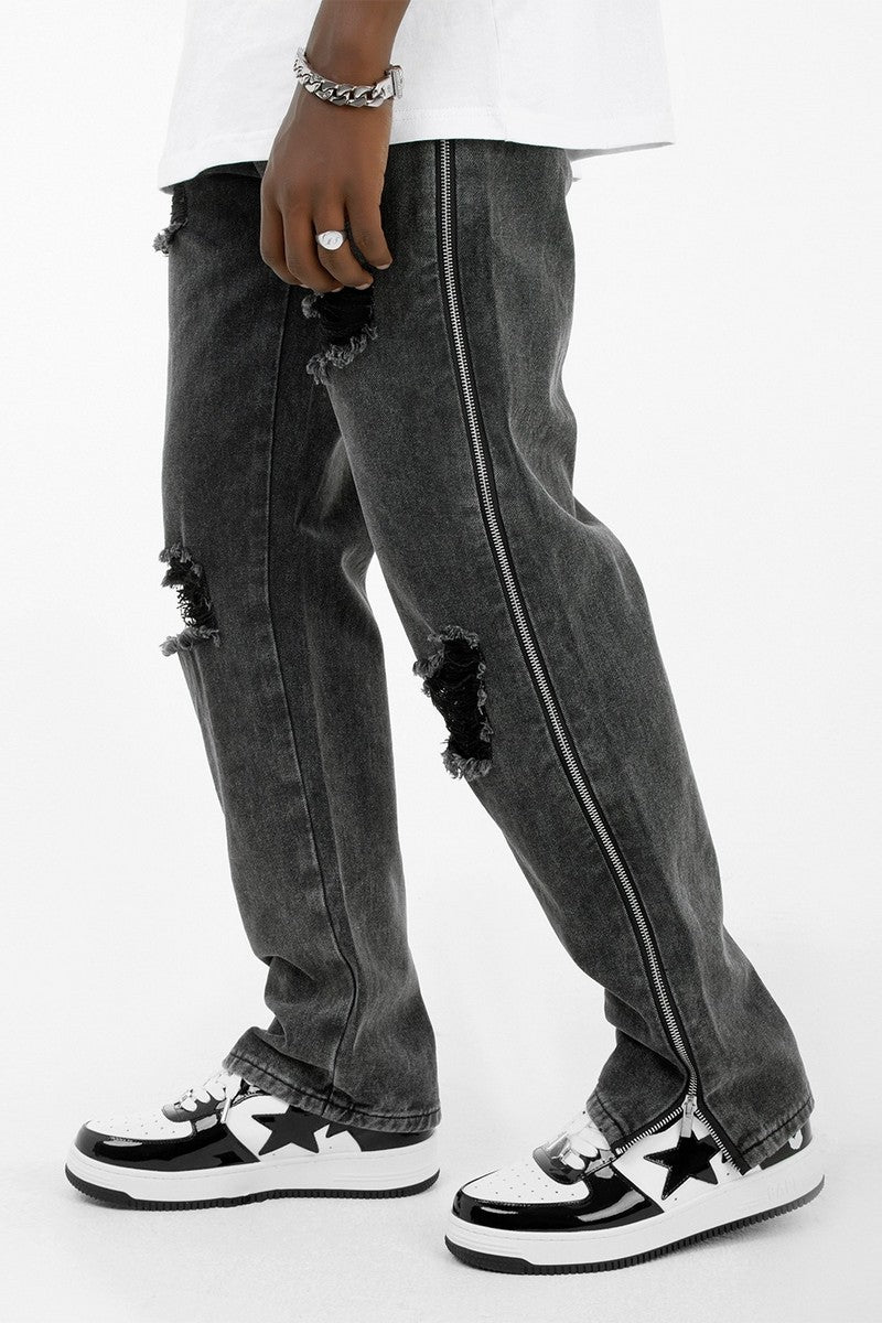 CZ Washed Distressed Flared Jeans