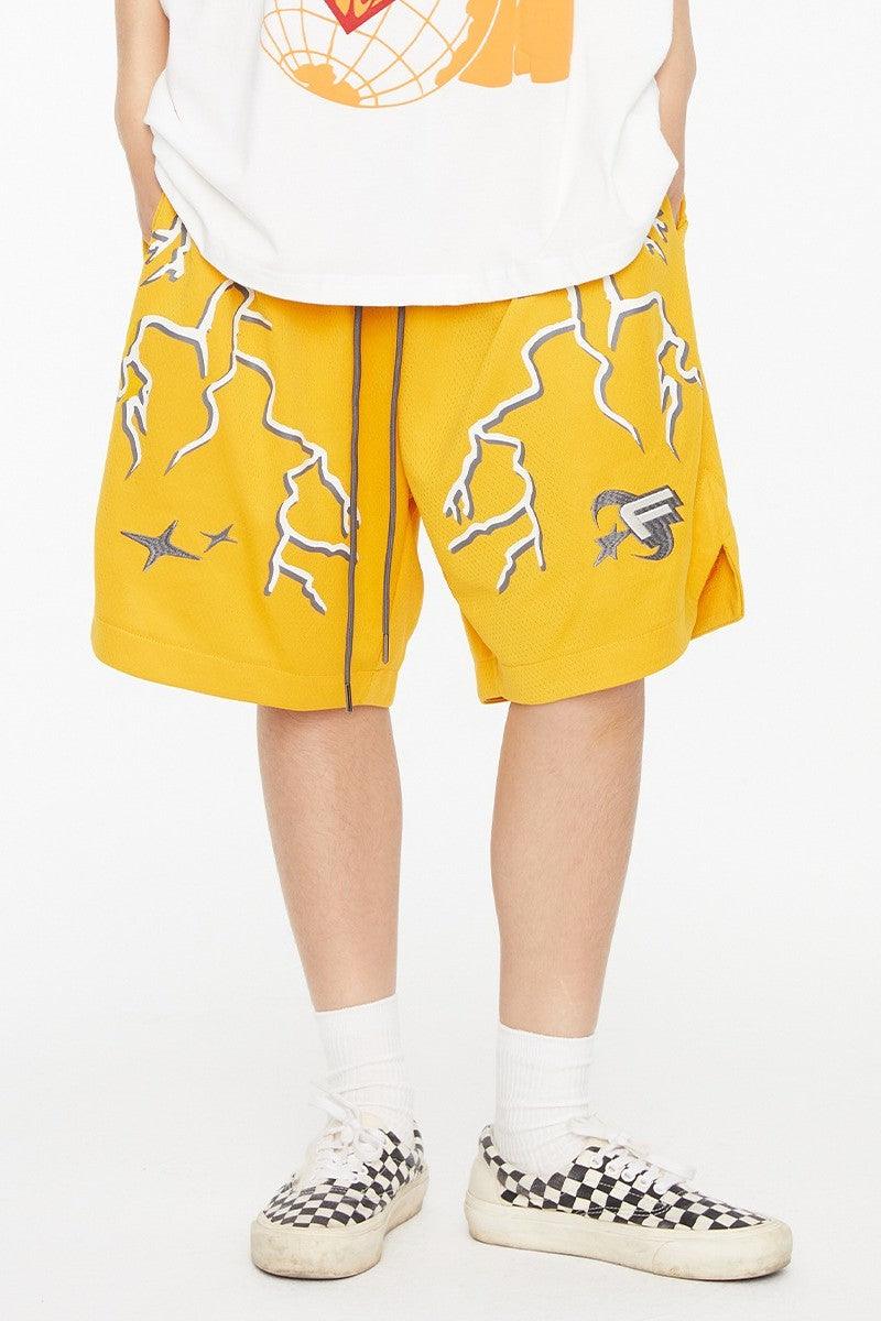 F2CE Lightnings Print Embroidered Shorts