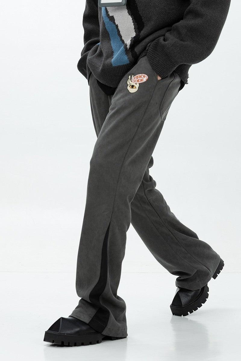 Error Code Embroidered Logo Suede Trousers