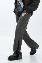 Error Code Embroidered Logo Suede Trousers