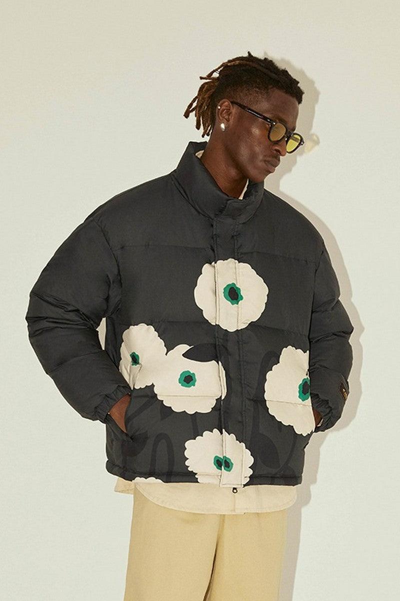 Empty Reference White Flowers Print Down Jacket