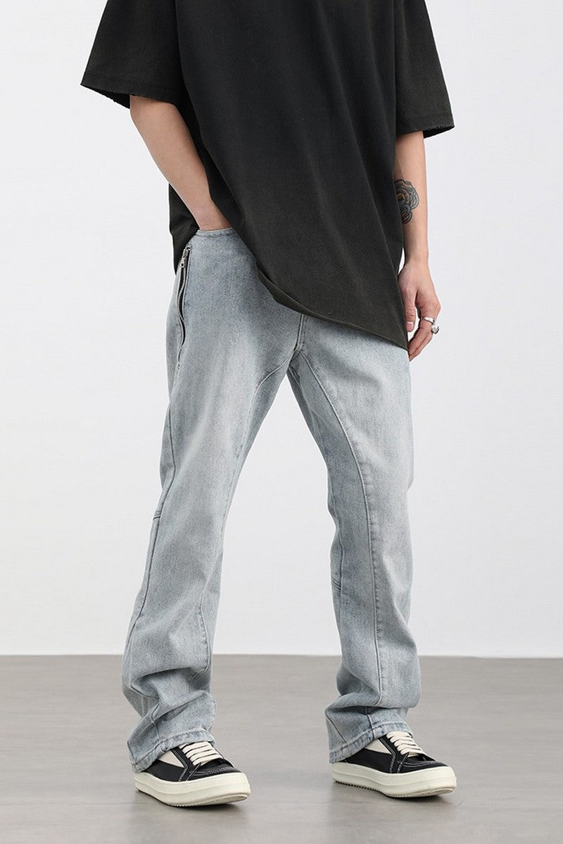 CZ Zipper Pockets Straight Jeans
