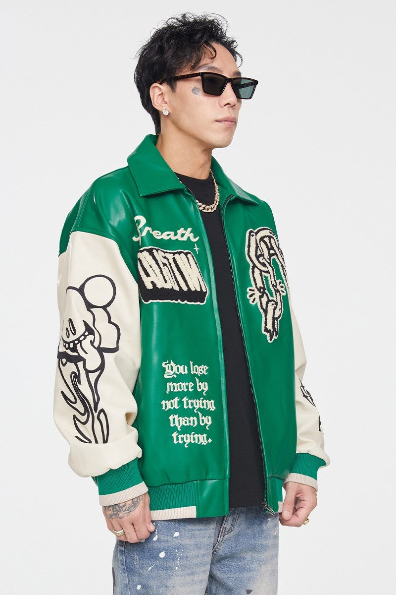 F2CE Chain Leather Varsity Jacket