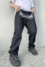 CZ Bat Print Straight Jeans