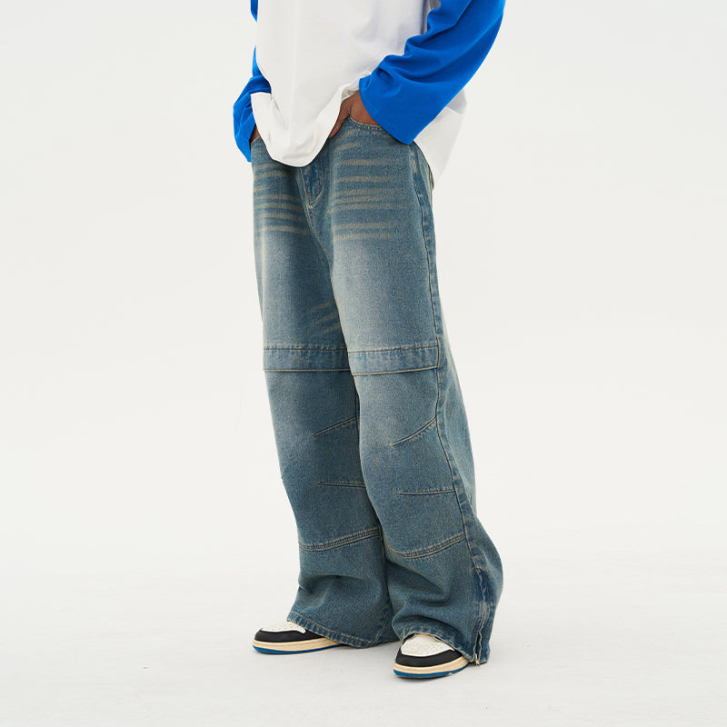 H/C Stitching Pleated Loose Jeans