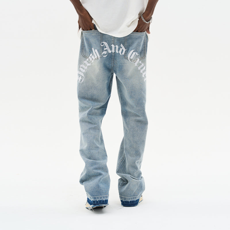 Gothic Logo Embroidered Flared Jeans