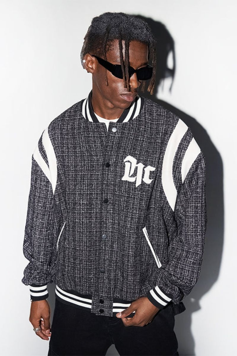 H/C Embroidered Leather Gothic Logo Flannel Jacket