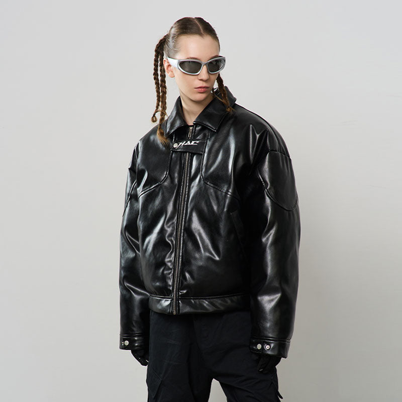 Embroidered Logo Leather Motor Jacket