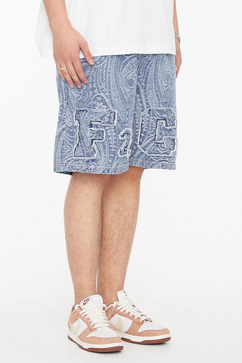 F2CE Paisley Embroidered Logo Jeans Shorts