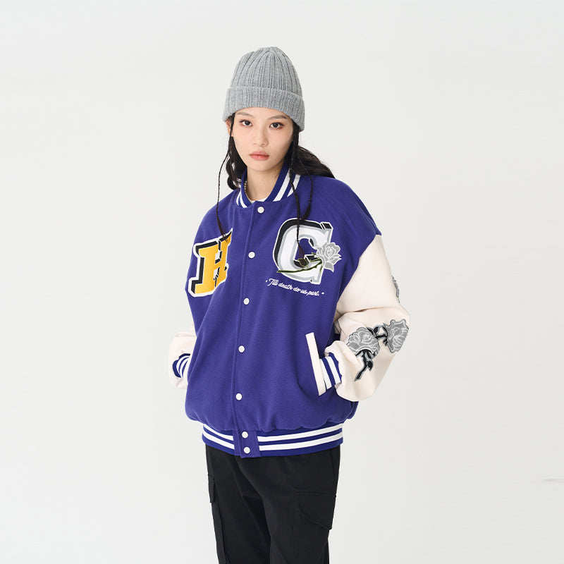H/C Bouquet Of White Roses Varsity Jacket